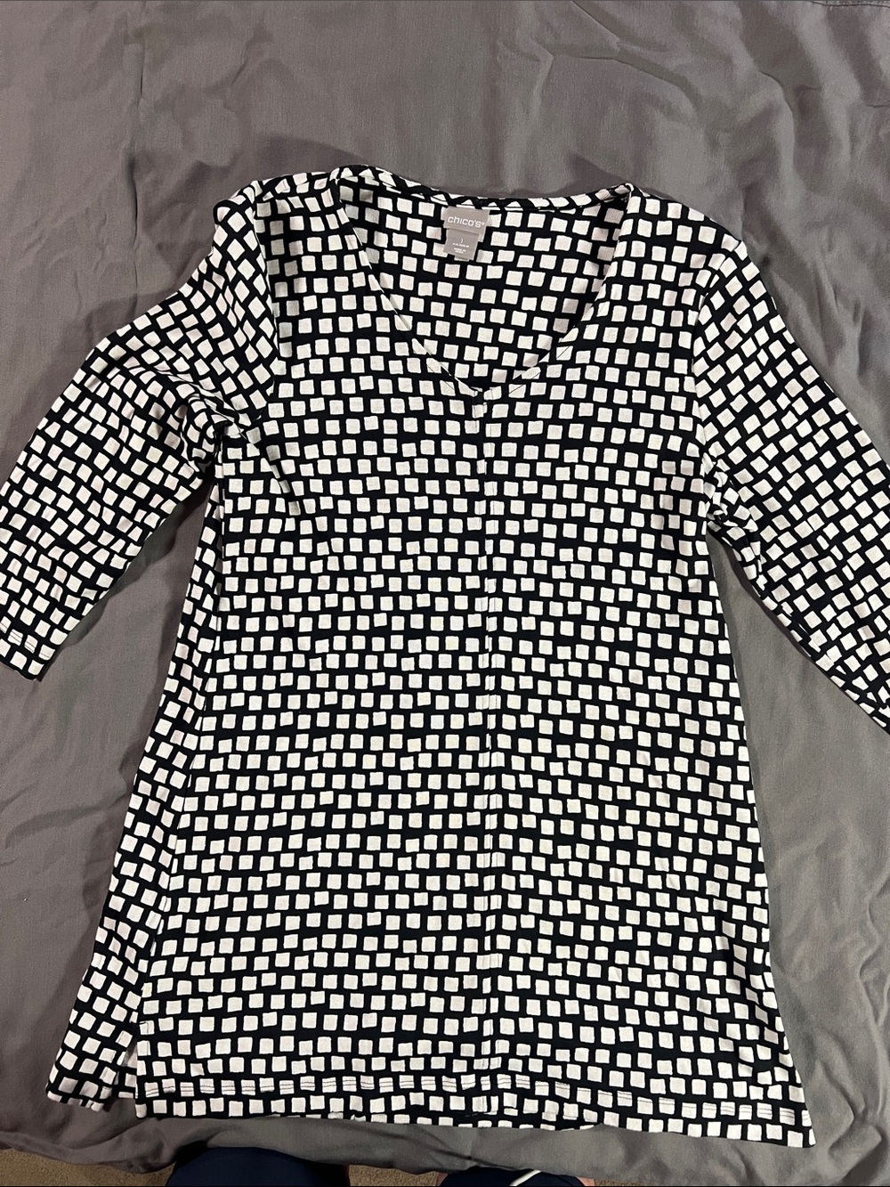 Chico's Black and White Square-Print V-Neck Tunic